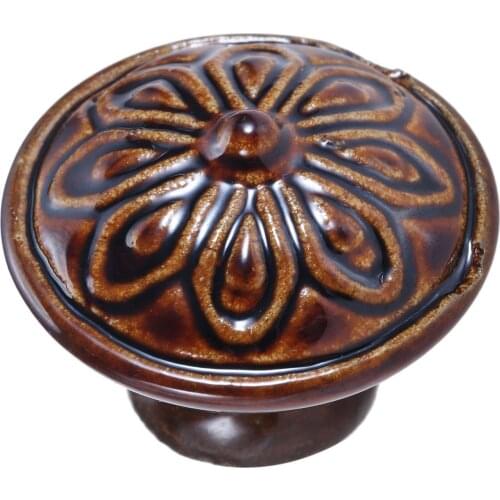 1set Painted Ceramic Ball Knob Cabinet Coffee Handle Cupboard Dresser Drawer Round Pull Decor Retro Kitchen Flower screw 40mm