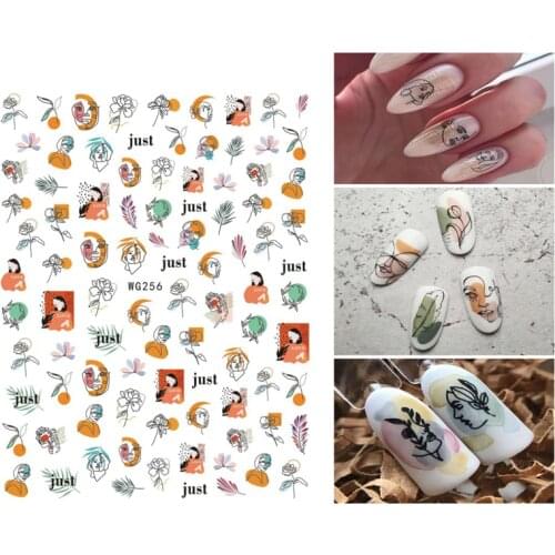 10PCS Cartoon Line Nail Art Sticker Character Head Nail Slider Color 3D Leaf Flower Nail Art Applique DIY Set