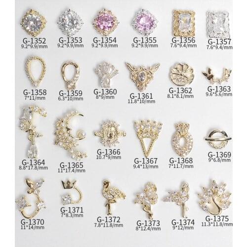 10pcs/lot 3D Luxury Moon Crane Zircon Crystals Rhinestones Pearl Nail Art Jewelry Decorations Nails Accessories Charms Supplies