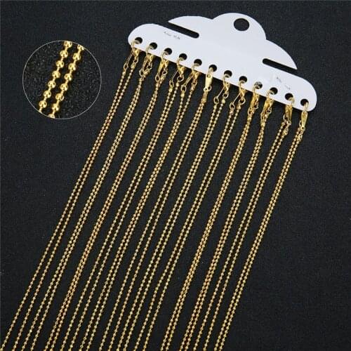 12pcs/lot 1.2mm Ball Chains With Clasps Copper Gold Silver Color Ball Bead Necklace Chain Lot Jewelry Accessories Length 40cm