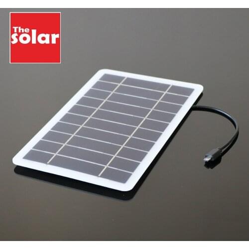 5V 5W 1000mA PET Solar Panel Output microUSB Outdoor Battery Charger USB Female Port Charge Regulators 3.7 V 18650