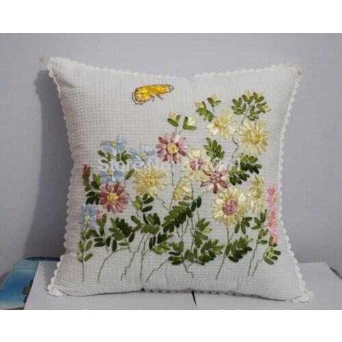 2015 new arrival ribbon embroidery cushion pillow towel for home deocr with different flowers pillow case cushion case towel