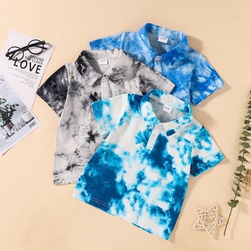 2021 Summer Toddler Kids Baby Boy Short Sleeve Turn Dow Collar Tie-dyed Blouse Shirt Outfits Children Clothes