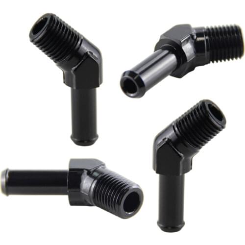 4PCS ALUMINUM 1/4" NPT MALE 45 DEGREE TO 3/8" HOSE BARB NIPPLE AN6 FITTING BLACK
