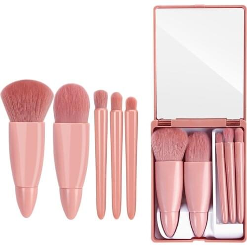Mini Makeup Cosmetic Brushes Sets Mirror Box Cute Pink Girl Face Foundation Powder Blusher Protable Travel Carry Make Up Tools