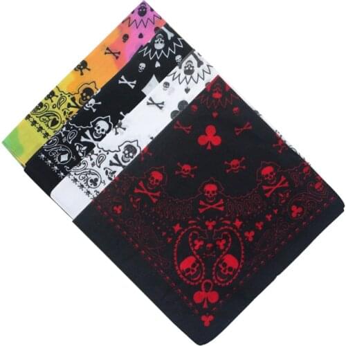 55cm White Black Red Skull Poker Geometric Bandana Unisex Harajuku Hip Hop Square Headband Motorcycle Sports Hair Wrap Wristband