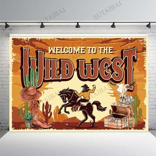 Western Backdrop Banner Horses Boy Girl Western Cowboy Theme Backdrop Wild West Party Banner Wall Decorations Background