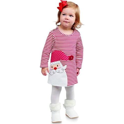 Baby Christmas Costumes Girls Dress Children Dresses Red Striped Santa Girl Clothes Kids Blouse Vestidos Toddler Jumpers Outfits