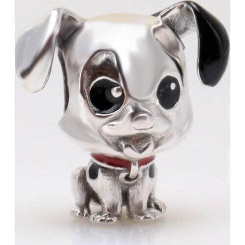 Hot Sale Genuine 100% 925 Sterling Silver Dalmatian Dog Black Epoxy Beads Fit Original Bracelet Necklace DIY Jewelry