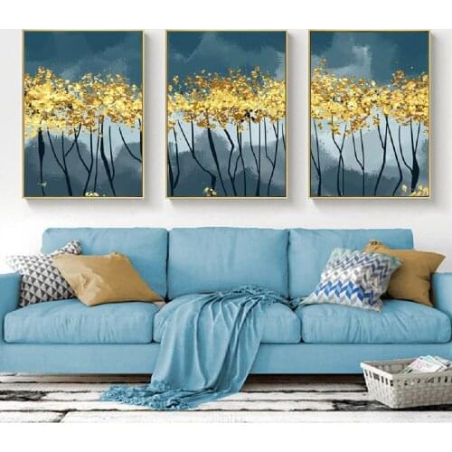 Home Decor Canvas Painting 3 Pieces Gold Leaves Modern Abstract Wall Art Prints Home Room Decor Poster Frameless