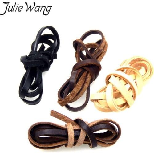 Julie Wang 1 Meter 5x2mm Cowhide Leather Cords String For DIY Necklace Pendant Chain Rope Bracelet Jewelry Making Accessory