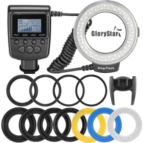 GloryStar 48pcs Macro LED Ring Flash Bundle with 8 Adapter Ring for Canon Nikon Pentax Olympus Panasonic DSLR SLR Camera RF-550D