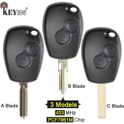 KEYECU 433MHz PCF7961M HITAG AES Chip 2 Button Remote Car Key Blank Fob for Renault Logan II Sandero II HU136TE/ VAC102/ VA2