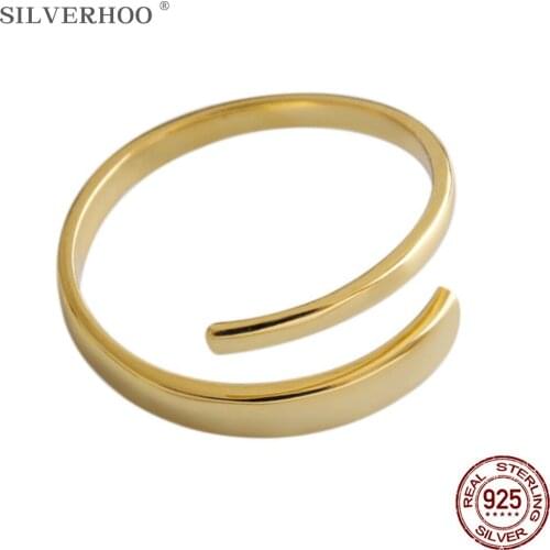 SILVERHOO Korean Style Ring For Women S925 Sterling Silver Wrong Side Double Deck Rings Small Crowd Simple Adjustable Jewelry