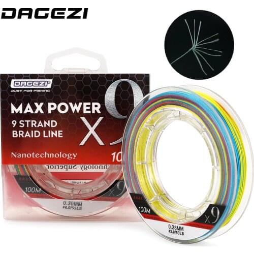 DAGEZI 9 Strand Weaves 100M PE Braided Fishing Line 25-100LB Super Strong Multifilament Fishing Lines For carp fishing