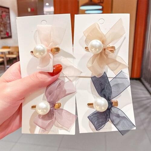 Fashion Simple Big Pearl Hair Barrettes Girls Lace Bow Hair Clips for Women Female Jewelry Sweet Hairpin 2021 Accessories