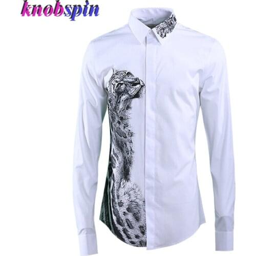 Ancient Ink Cheetah Printed Shirt men Long sleeve Slim Chemise homme High quality Cotton Shirts Business male clothing Plus size