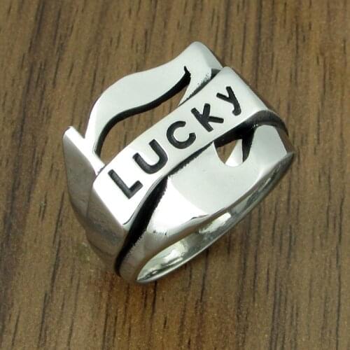 Free Shipping Punk 316L Stainless Steel Silver color Black Lucky 7 Seven Ring Mens Motorcycle Letter Club Ring