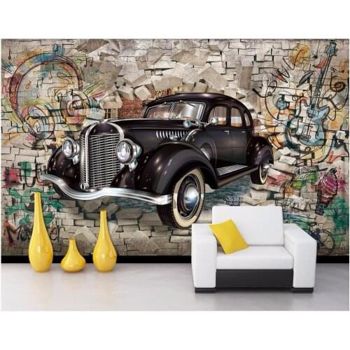 Custom photo 3d wallpaper on the wall vintage cars broken wall living room Home decor painting 3d wall murals wallpaper