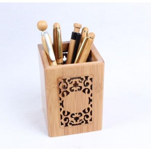 Natural hollow out bamboo pen holder bamboo carving environmental protection office stationery log brush Openwork pen holder
