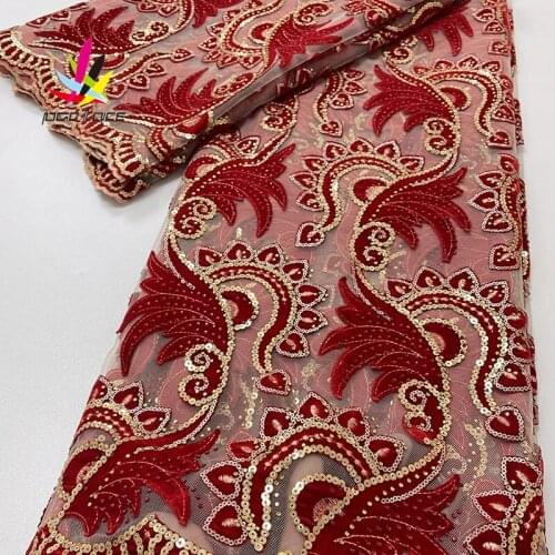 Nigerian Lace With Velvet And Sequences Royal Blue Embroidery Elegant French African Latest Design Style High Quality Hot Sale