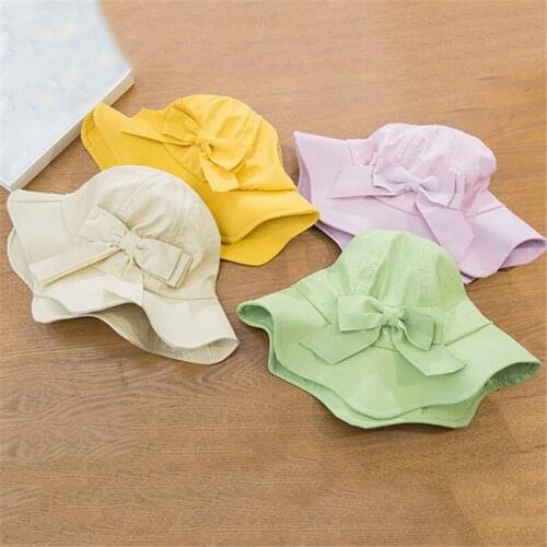 New children girls cute bow decoration fisherman hat spring summer shade comfortable cotton hat multicolor