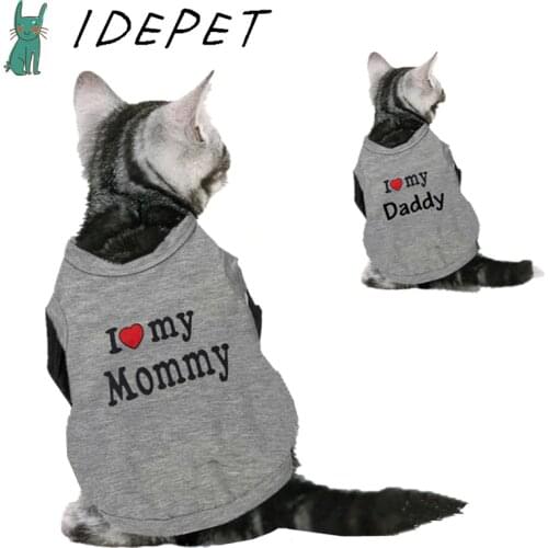 Love Cat Clothes Cotton Pet T Shirts Clothing For Cats Kittens Vest Small Dog Clothes Mommy Daddy Vest Gatos Pet Clothing 35S1