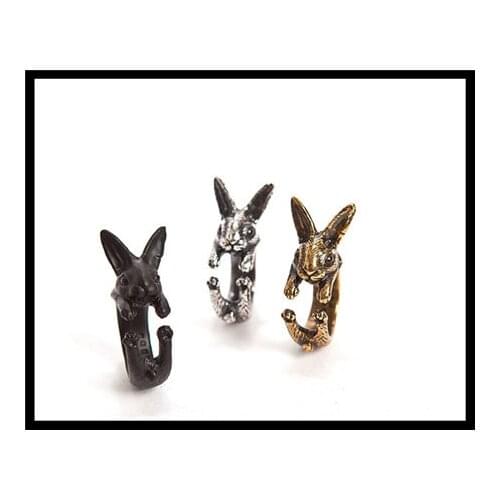 Wholesale adjustable retro punk Rabbit Ring free size hippie animal Bunny Ring jewelry for pet lovers 12pcs/lot