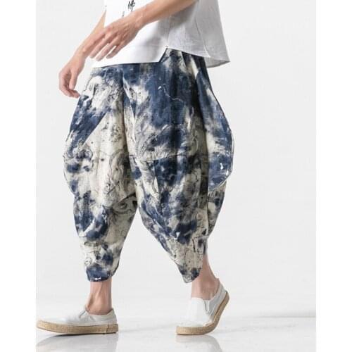 2020 Autumn Cotton Harem Pants Men Casual Hip Hop Trousers Drawstring Cross Bloomers Calf-Length Pants Joggers Streetwear