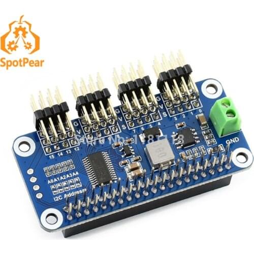 Raspberry Pi Servo Driver HAT (B) , 16-Channel, 12-bit, I2C Interface
