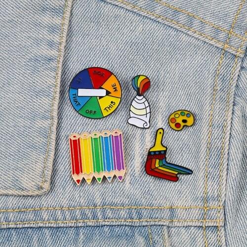 Rainbow Brooches Cartoon Painting Tools Palette Badges Funny Fashion Enamel Pins Denim Bag Badge Jewelry for Kids Student Gifts