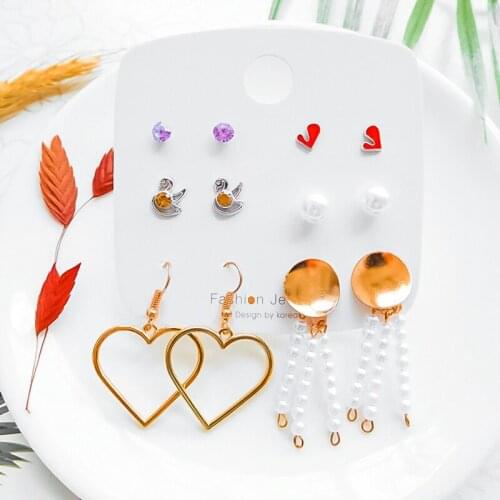 Luxury Handmade Pearl Tassel Drop Earrings Set Women 2021 Trend Jewelry Fashion Gold Metal Heart Dangle Geometric Stud Earrings
