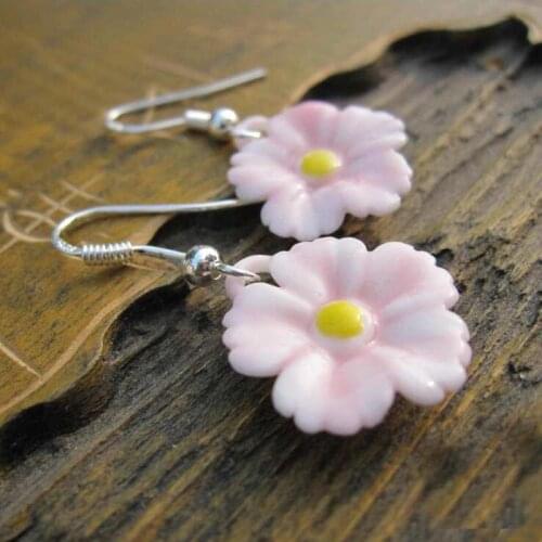 Pink/Yellow/Blue/Green Flower Shape Ceramic Drop Earrings for Women Girls Vintage Earring Hooks Fashion Jewelry Wholesale YEA268