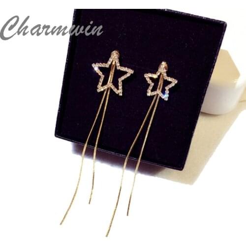 Charmwin New Tassel Earrings For Women Long Earrings Rhinestone Dual Star Dangle Earrings Fashion Jewelry Female PE1594