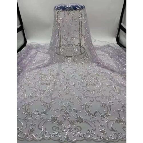 High Quality Wedding Dress Lace Bead Tube Sequin Embroidery French Tulle Mesh DIY Clothing Lace Sewing Fabric 5 Yards Wholesale