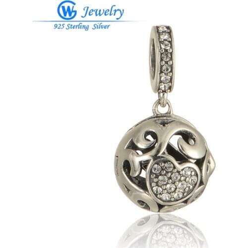 Openwork Heart Charms dangles made from 925 sterling silver brand P bracelets or necklace for women pendant S331H20