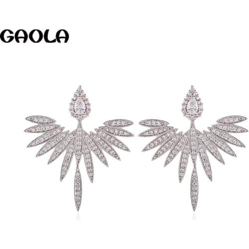 GAOLA New Design Classic Cubic Zirconia Geometric Feather Stud Earrings For Women GLE7841