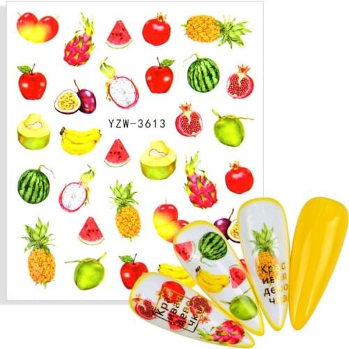 1pcs 3D Summer Fruit Nails Watermark Tattoo Sticker DIY Designs Coconut Pineapple Kiwi Banana Watermelon Nail Art Sliders Decors