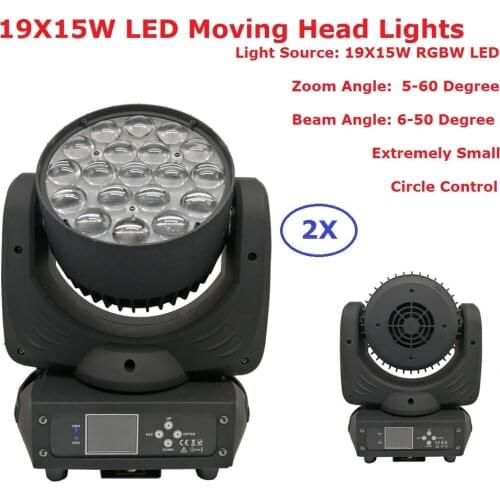 2XLot New Design RGBW 4IN1 LED Stage Lights 19X15W Moving Head Wash Beam Lights DMX512 Led Dj Xmas Sound Active DMX Disco Light