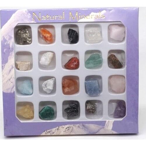 20Pcs Rock Collection Mix Gems Crystals Natural Mineral Ore Specimens Box Decor