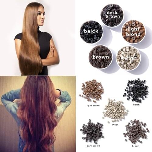 500pcs 5*3MM Soft Micro Silicone Lined Crimp Beads Rings Loop Tube Salon Tools Beaded for Human Hair Feather Extensions Tools