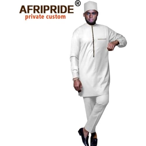 African Clothes for Men Plus Size Long Sleeve Coats Ankara Pants Tribal Hat 3 Piece Set Dashiki Outfits Bazin Riche Zip A2016045