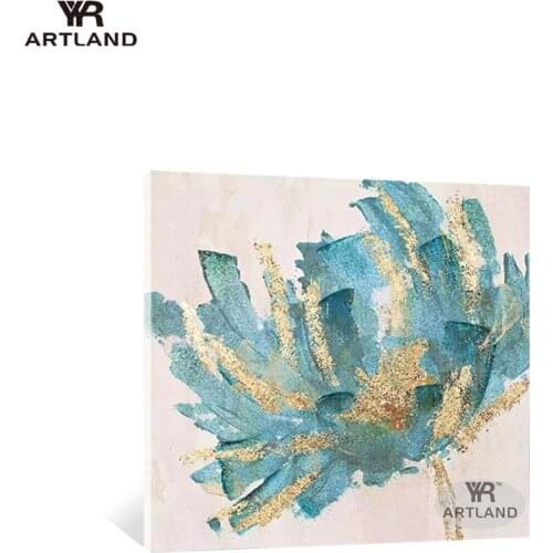 Acrylic paintings blue flowers with gold foil for wall home decoration Hand drawn oil painting on canvas art poster for bedroom