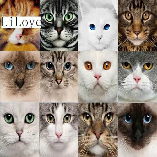 LI LOYE DIY 5D Diamond Painting Animals Icon Cross stitch Embroidery Mosaic Handmade Set Home Decor All kinds of cat face FZ77