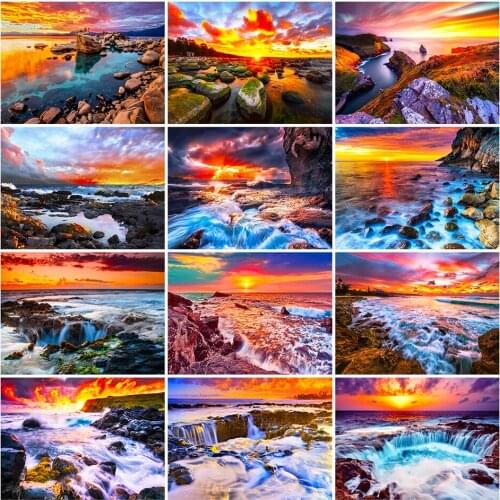 Diy 5d Full Diamond Painting Embroidery Scenery Square Round Drill Sunset Seaside Reef Mosaic Furniture Decoration Hobby Gift