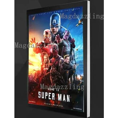 Black Magnetic LED Illuminated Aluminum Movie Poster Frame Display Case Light Box 60x90CM for Home Theater