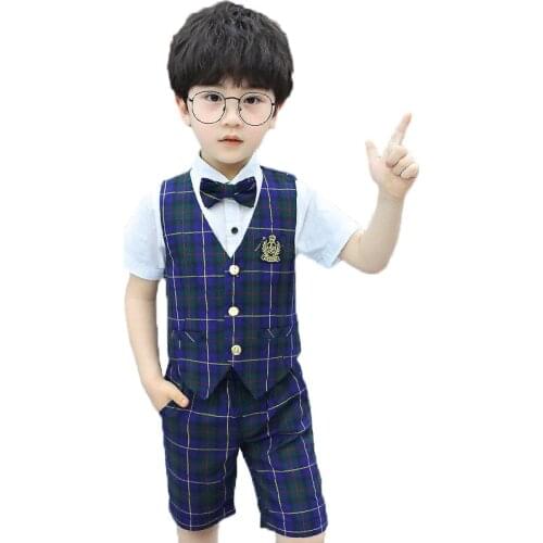 England Style Wedding Suit For Boys Kids Formal Waistcoat +Shorts 2pcs Children Birthday Party Gift Prom Clothing Set