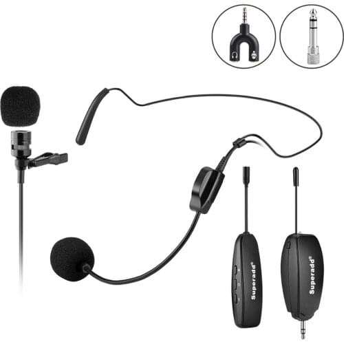 Superadd Wireless Lapel & Headset Microphone System Ideal for Speakers, Fitness, Phones, Camera