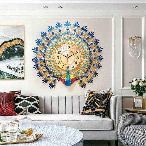 Large 3D Peacock Wall Clock Metal Watch for Home Living Room Decoration Quartz Silent Clocks DIY Clocks Ornaments 70x65cm