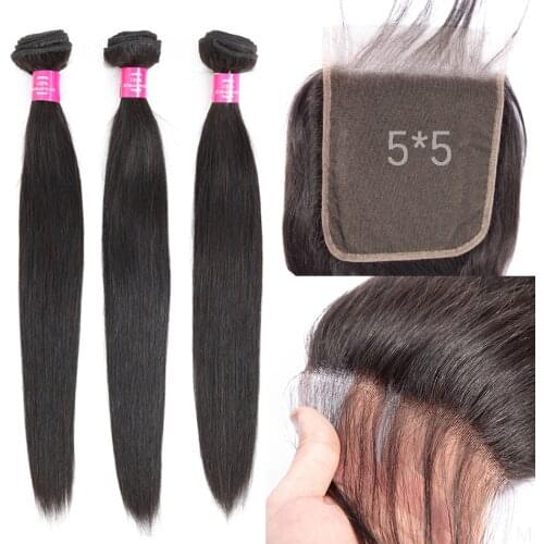 Human Hair Bundles with 5x5 6x6 Bigger Closure than 4x4 Malayisan Straight Hair 3 Bundles With Closure Fashow Remy Hair Weaves